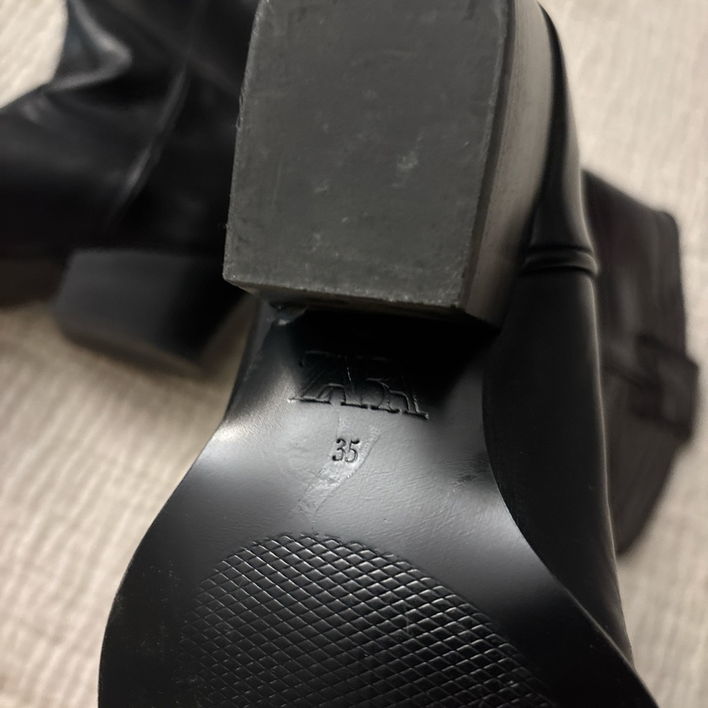 Zara y2k black leather pointed toe cowboy boots - Picture 3 of 3